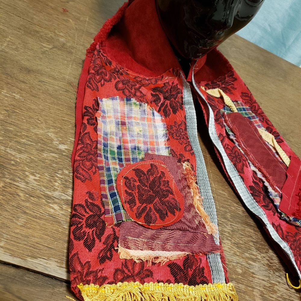 Handmade Patchwork Scarf Textile Collage Piece Corduroy Backed - Picture 5 of 16